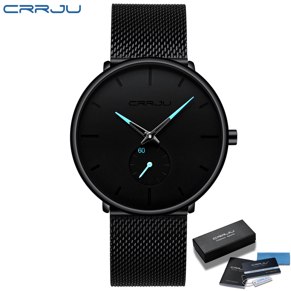 CRRJU Men Business Black Dial with Mesh Bracelet Strap