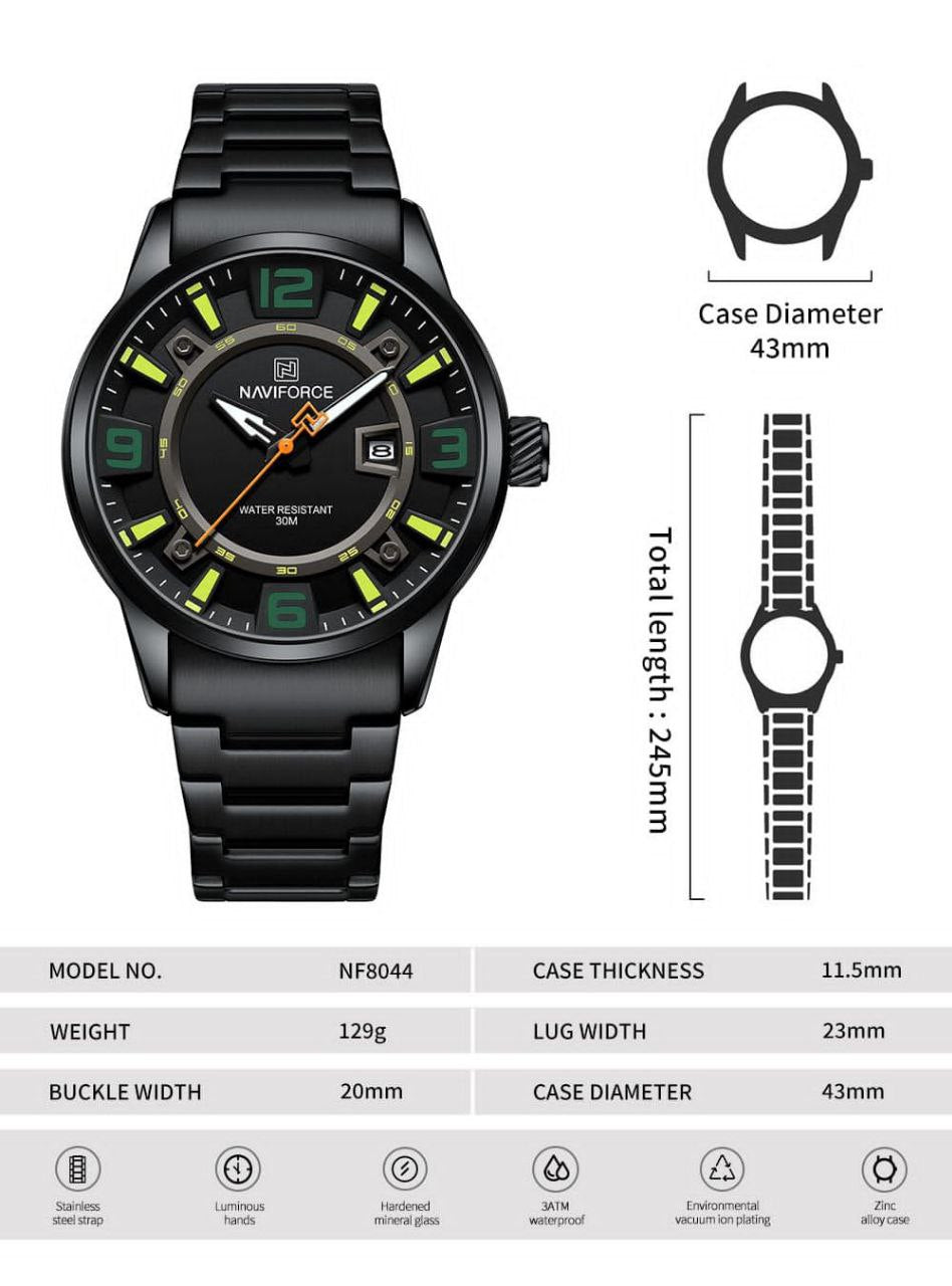 NAVIFORCE NF8044 Luminous Waterproof 3D Fun Dial Trendy Stainless Steel Strap Quartz Men’s Watch